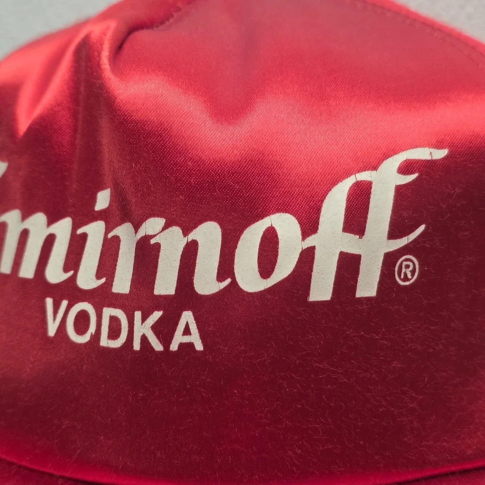 Vintage Smirnoff Vodka Red Satin Snapback Cap Hat Made In USA